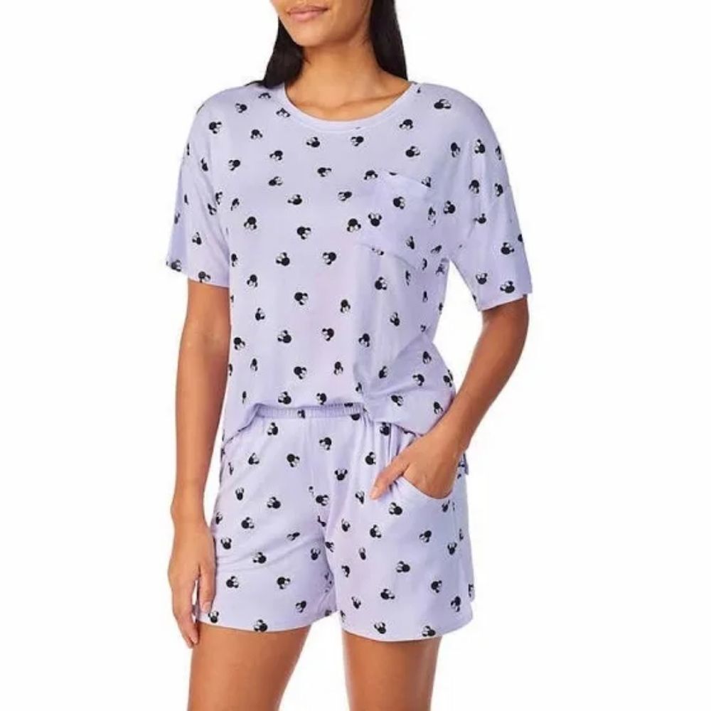 Disney Women's Short Pajama Set with Pockets, Purple